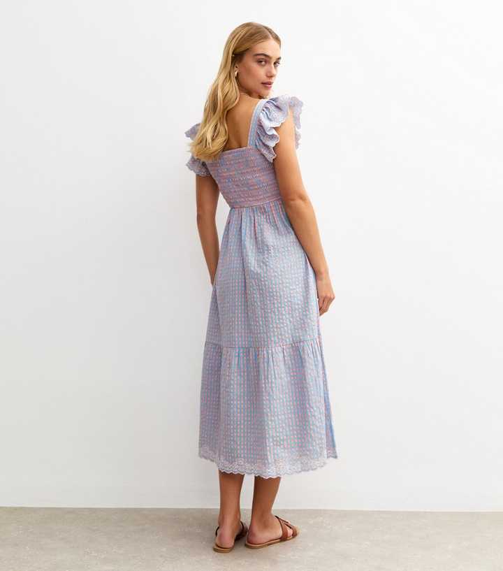 new look gingham midi dress Buy Navy Blue Gingham Puff Sleeve Midi Dress from Next USA