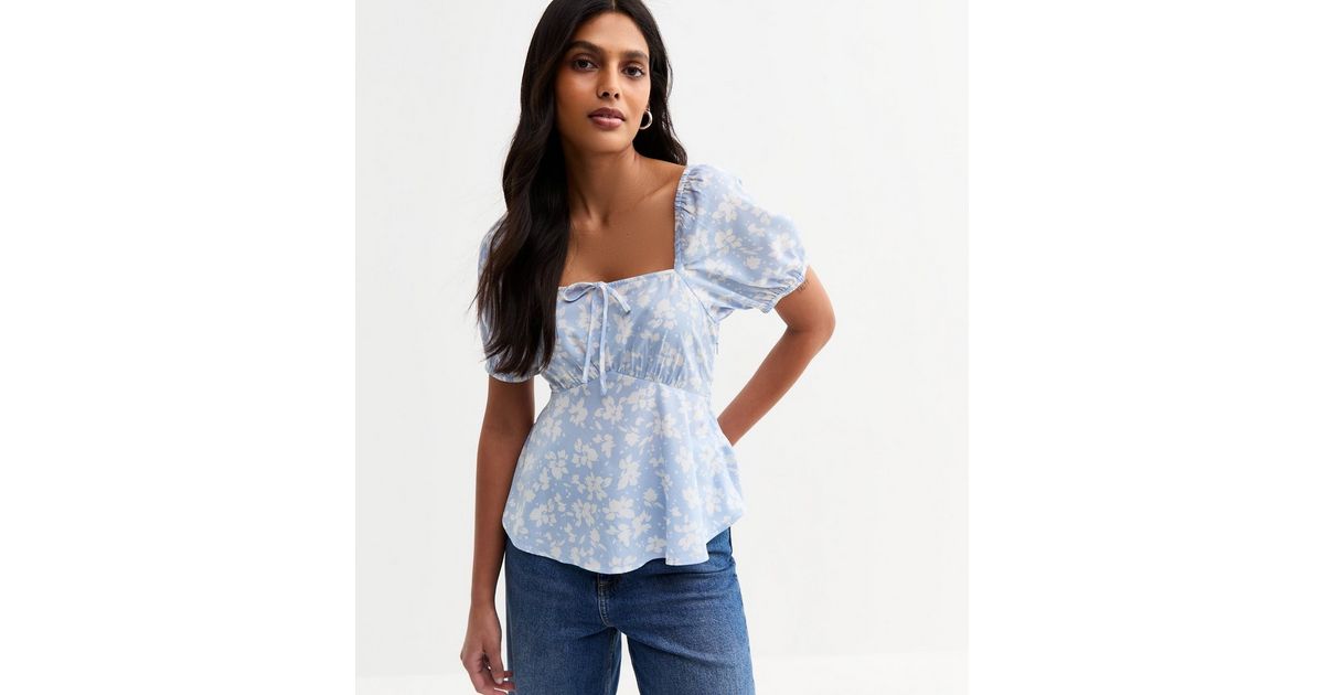 Blue Dobby Print Wrap Peplum Top â€” 16 main image 1