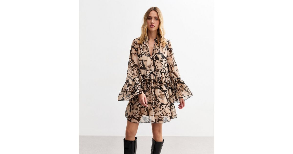 Brown Snake Print Chiffon Mini Dress | New Look