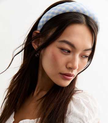 Blue Gingham Padded Headband