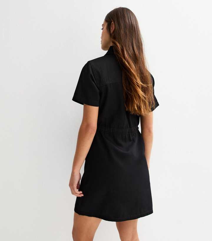 new look denim dress petite Black Lightweight Denim Shirt A line Mini Dress