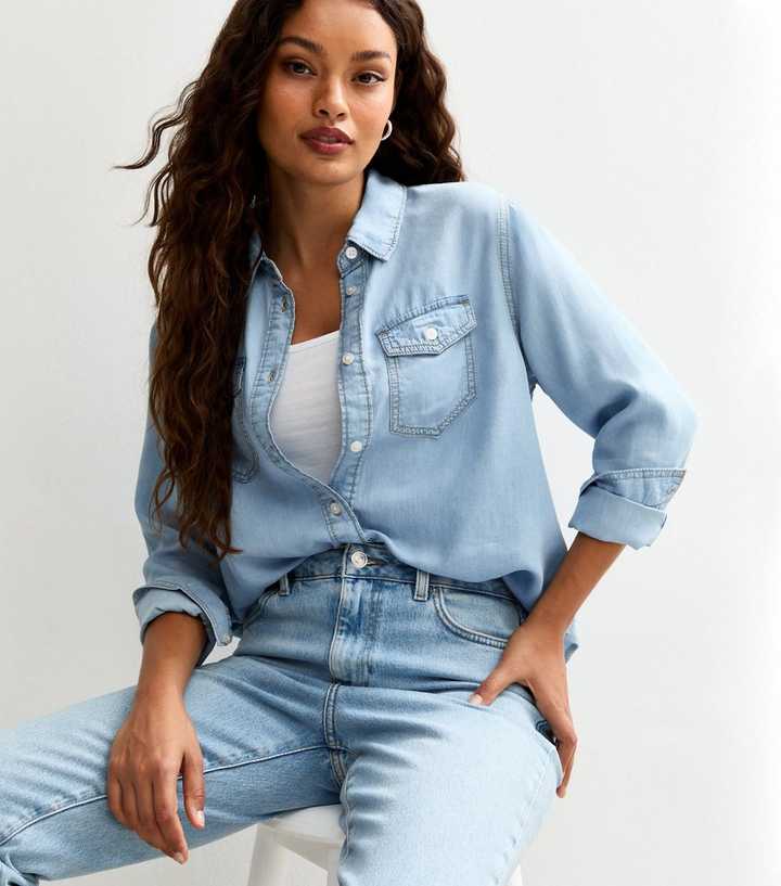Petite Light Blue Denim Long Sleeve Shirt New Look
