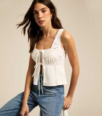White Broderie Anglaise Tie Front Cami Top