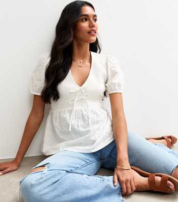 White Broderie Anglaise Tie Detail Top