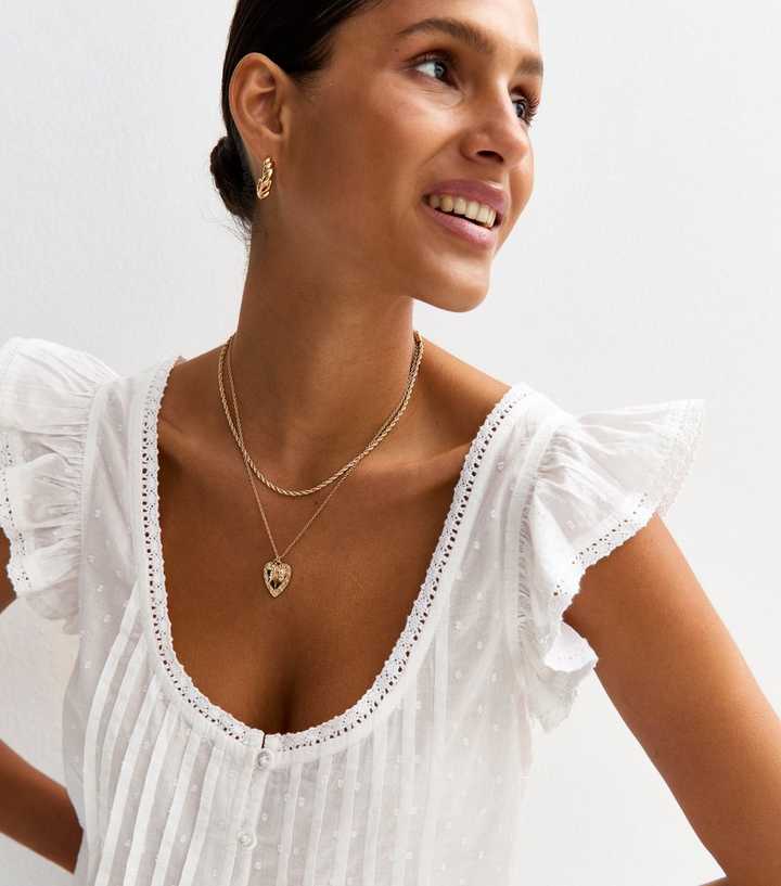 White Texture Lace Trim Pintuck Blouse