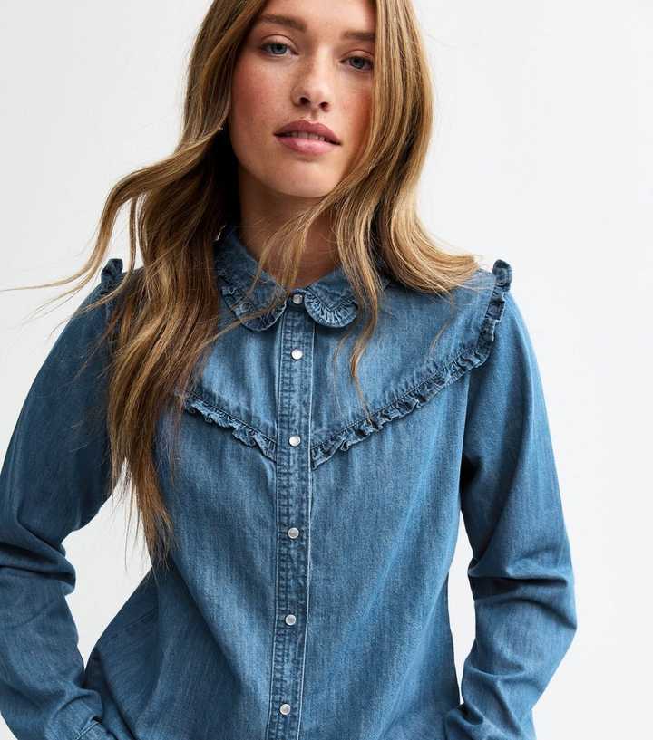 Blue Denim Frilly Trimmed Shirt