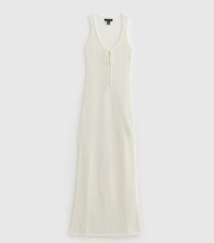 Cream V-Neck Crochet Knit Beach Maxi Dress | New Look