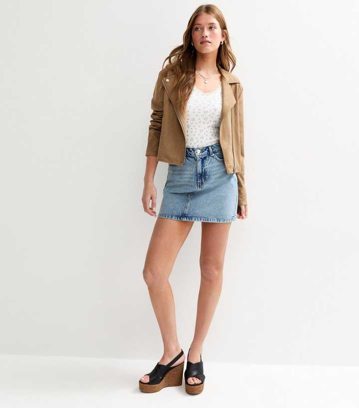 Jupe En Jean New Look Taille 8 – Bleue, Coupe A-line, Courte, Coton, Boutonnée