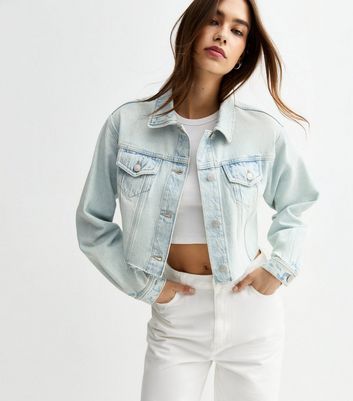 Light Blue Raw Hem Cropped Denim Jacket