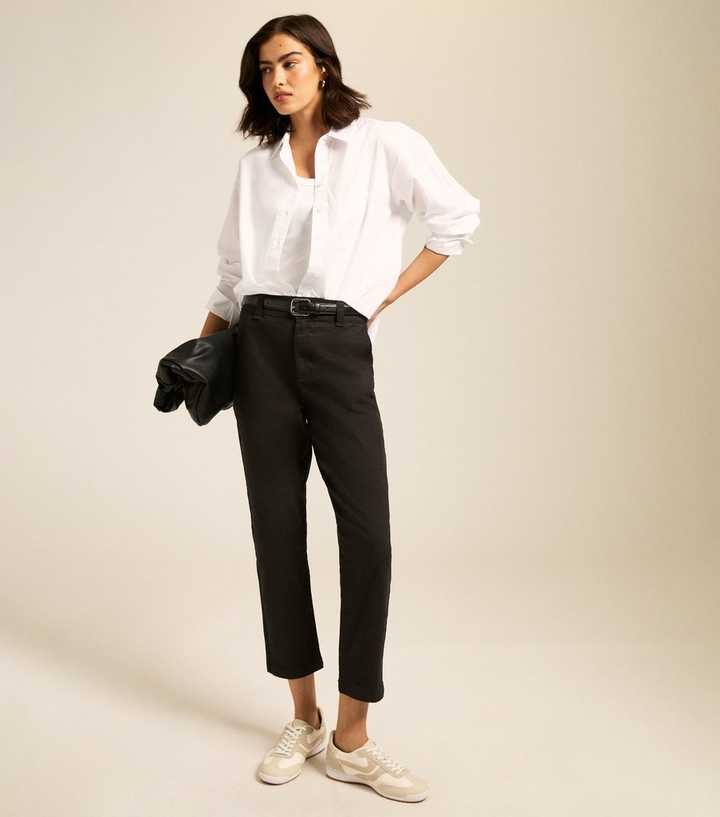 Black Straight Leg Cropped Trousers