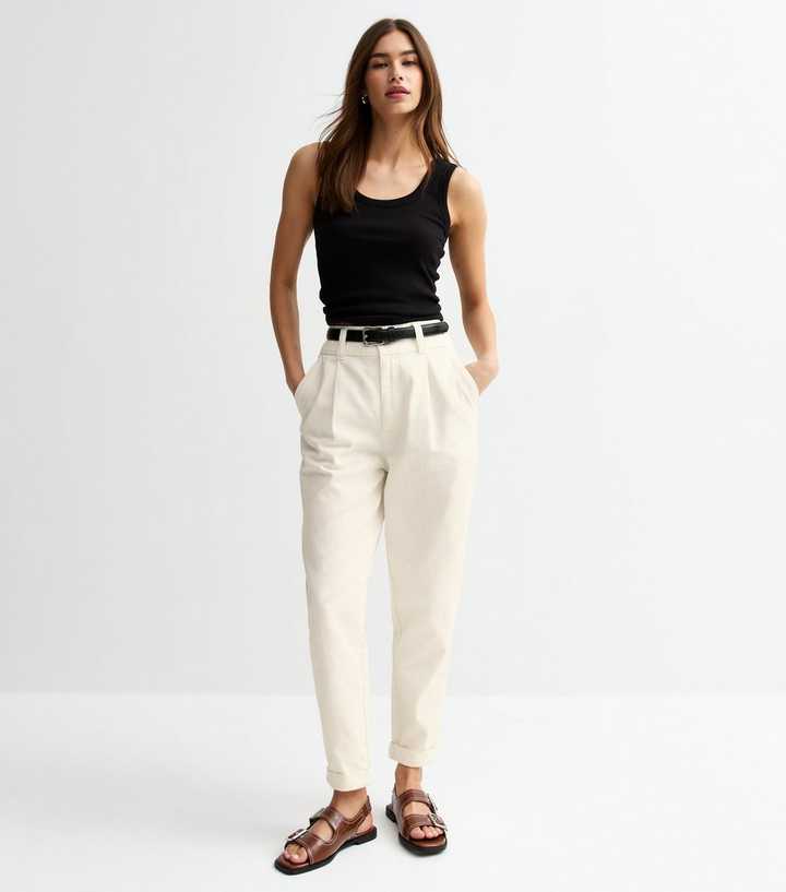 Tapered Trousers High Rise Belted Pants Grey Checked Print Belted
