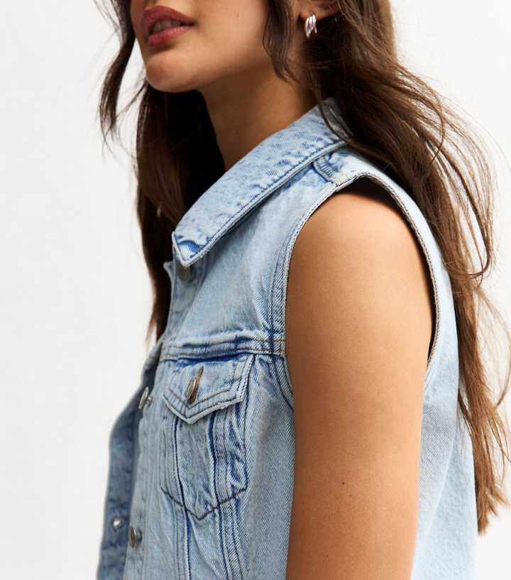 sleeveless denim jacket with dress Formal Jackets For Ladies Blue Sleeveless Denim Jacket New Look Denim shirt Type|cl:5-Drawer love island Sale Cocktail & Party Crafted from comfortable fabric