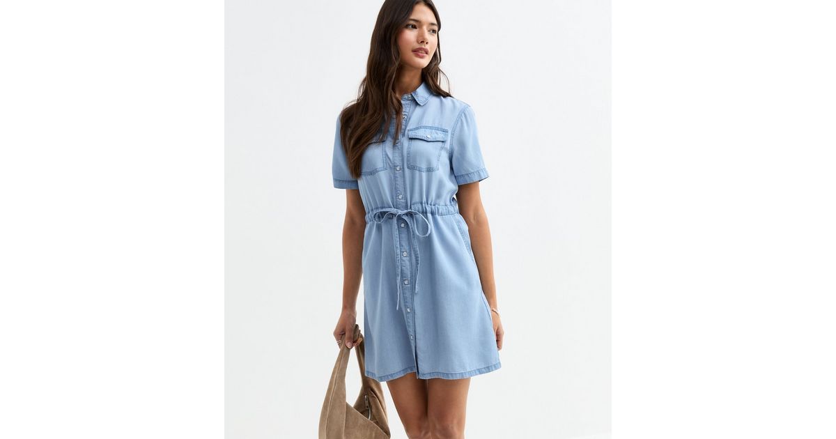 Onlellie Ss Mini Belt Dress Light Blue Denim