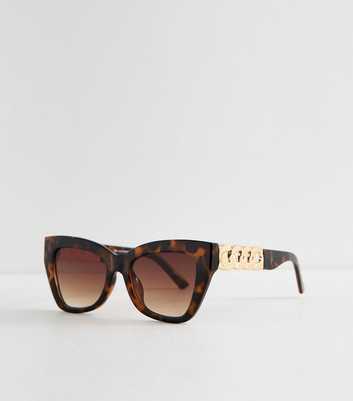 Dark Brown Chain Detail Cat Eye Sunglasses