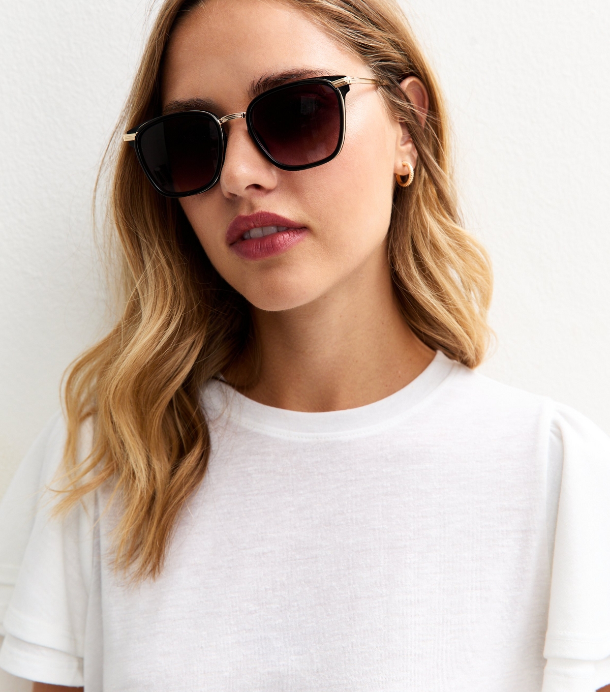 Black Patterned Square Sunglasses New Look