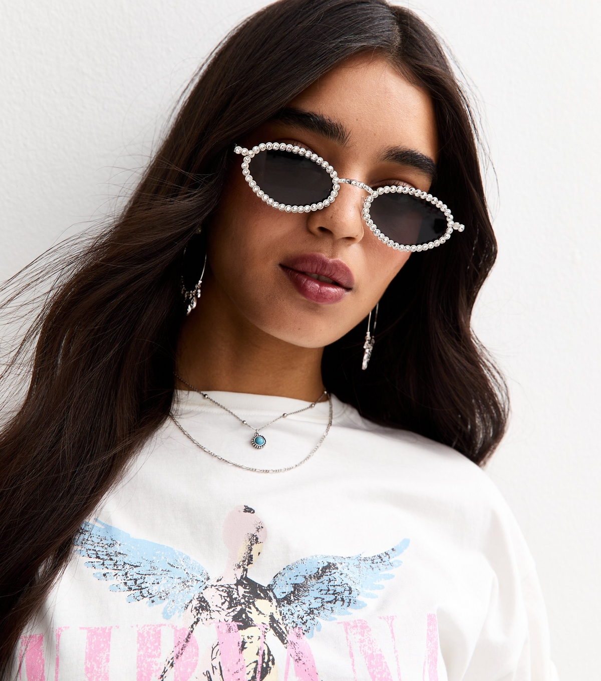 Silver Diamantè Embellished Oval Frame Sunglasses New Look