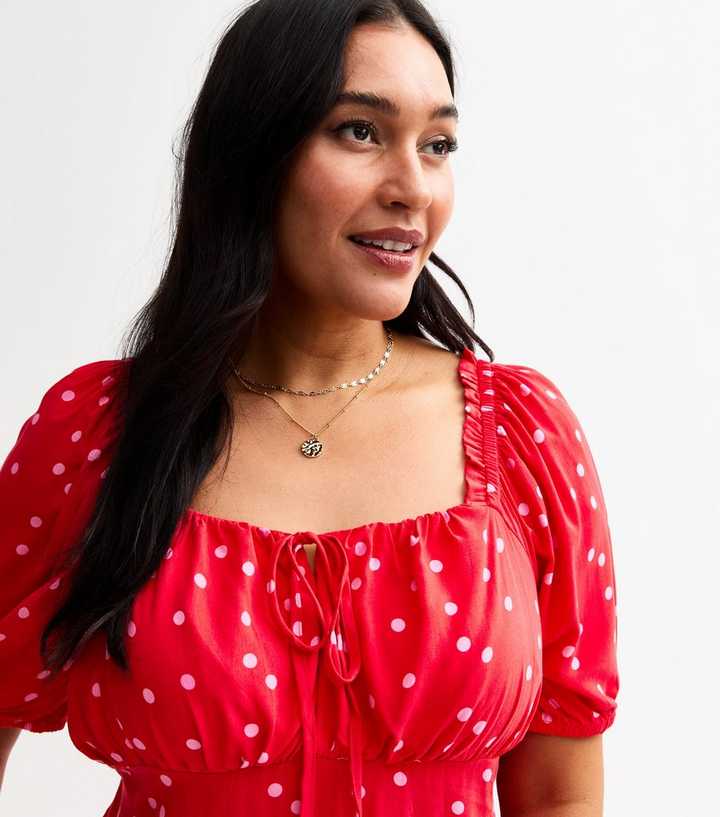 Curves Red Polka Dot Print Midi Dress | New Look Curves Red Polka Dot Print Midi Dress | New Look