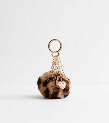 Brown Leopard Print Pom Pom Bag Charm