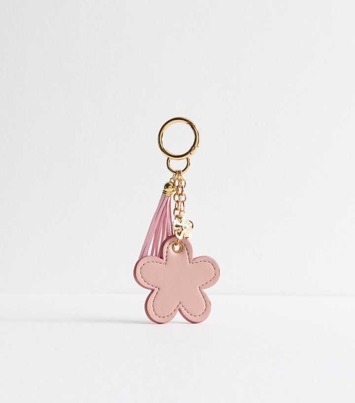 Pink Faux Leather Flower Bag Charm 