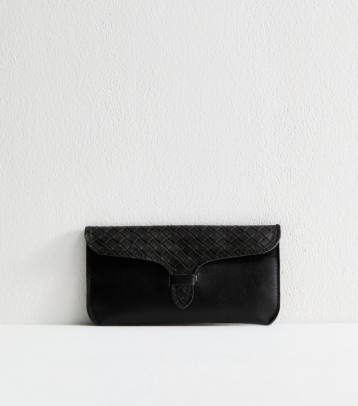 Black Faux Leather Woven Sunglasses Case New Look