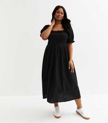 Curves Black Puff Sleeve Midi Dress