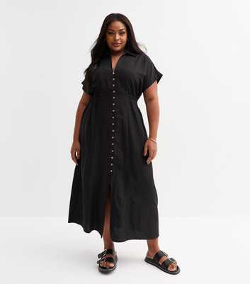 Curves Black Shirred Waist Midi Dress