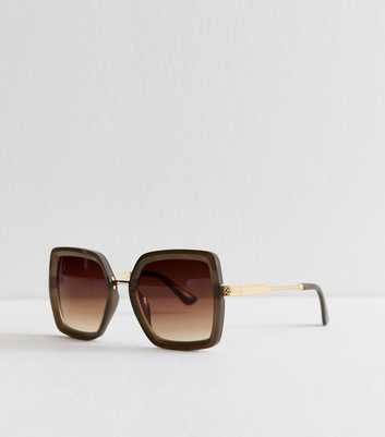 Dark Khaki Tortoiseshell Oversized Square Sunglasses