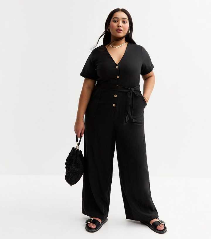 Curves Black Button Up Jumpsuit