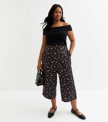 Curves Berry Fruits Cropped Wide Leg Trousers