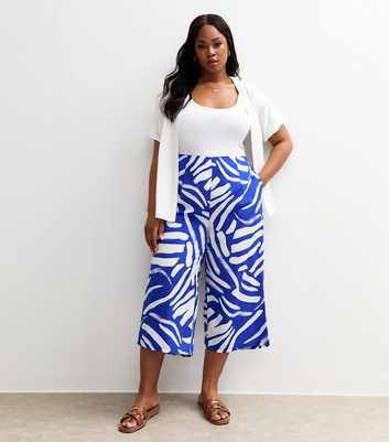 Curves Blue Abstract Print Cropped Trousers