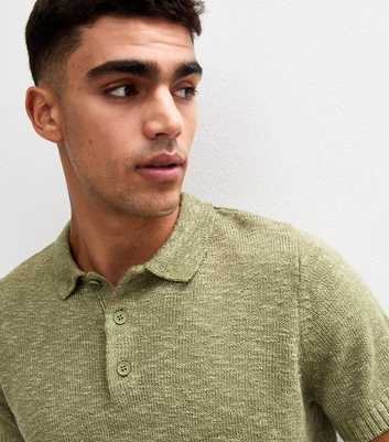 Light Khaki Green Short Sleeve Slub Knit Polo Shirt
