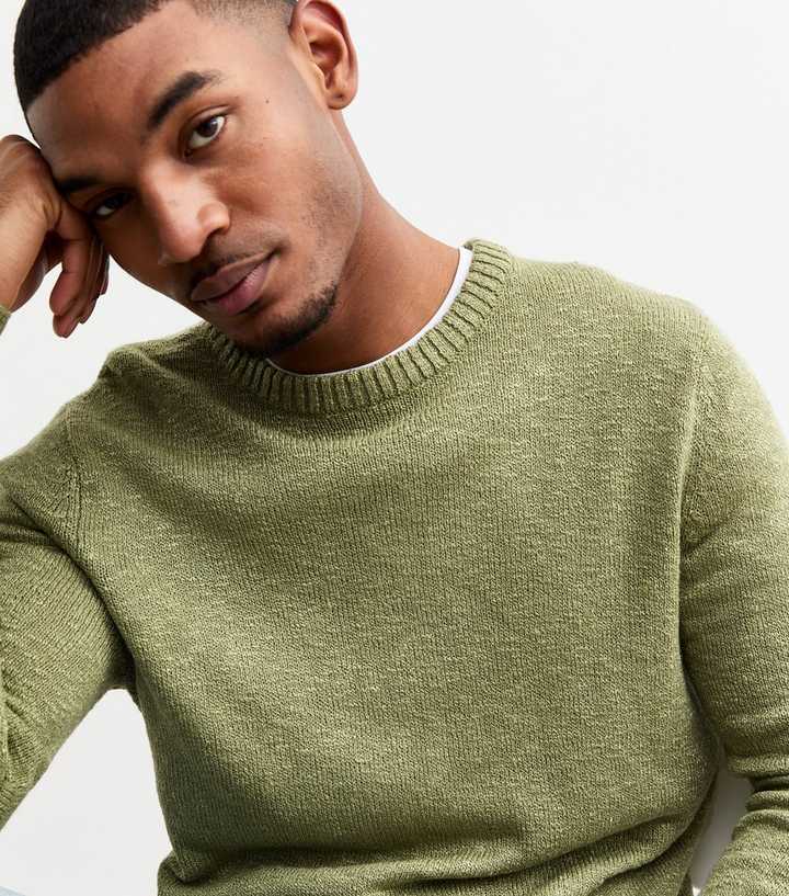 Khaki Green Knit Crew Neck Jumper