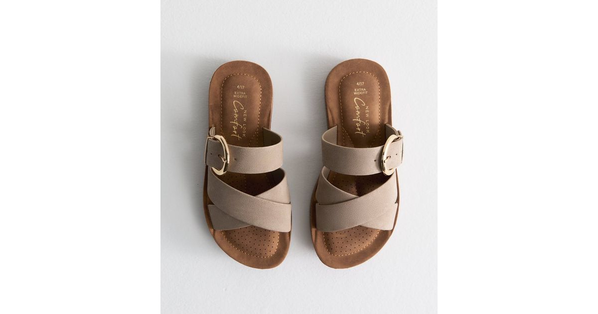 Extra Wide Fit Light Brown Faux Suede Sandals | New Look