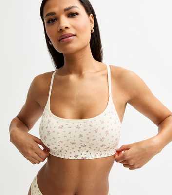Cream Floral Print Seamless Bralette
