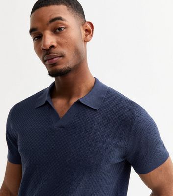 トップス REGULAR-FIT KNITTED POLO SHIRT NAVY XL Navy Regular Textured Knit Polo Top | New Look