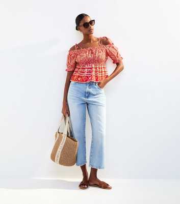 Red Shell Print Tie Strap Off The Shoulder Top