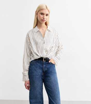 White Striped Twisted Front Shirt