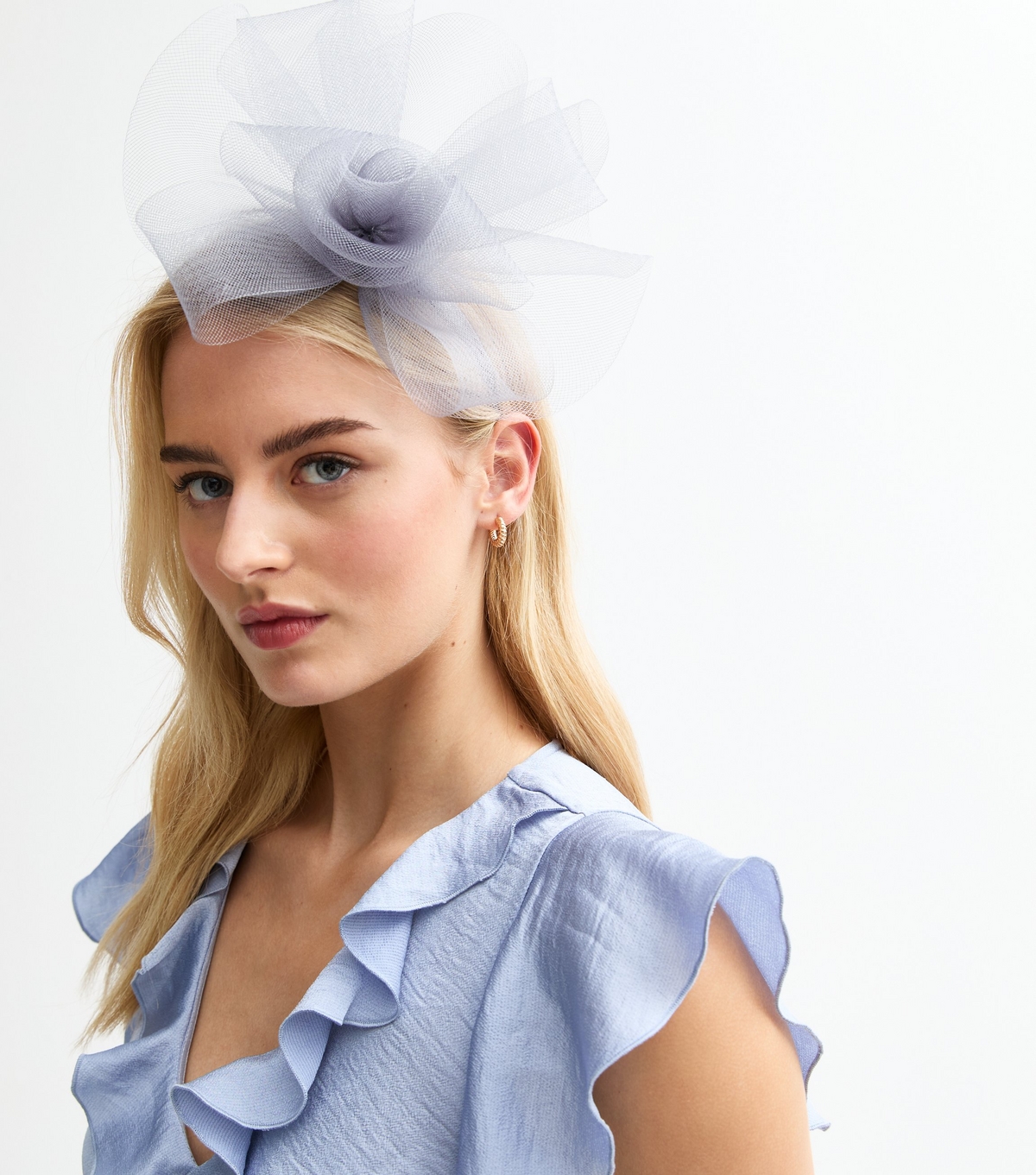 Light Grey Mesh Flower Fascinator New Look