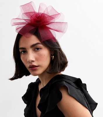 Burgundy Mesh Flower Fascinator