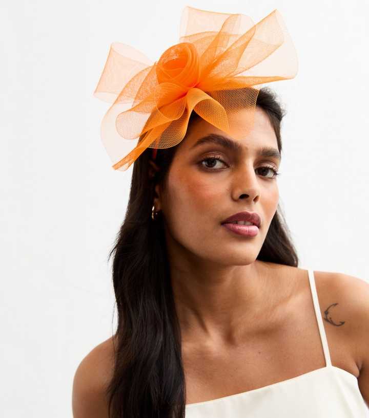 Bright Orange Mesh Flower Fascinator