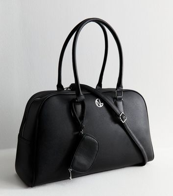 Black Faux Leather Large Weekend Bag New Look