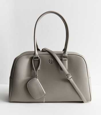 Light Grey Faux Leather Large Weekend Bag