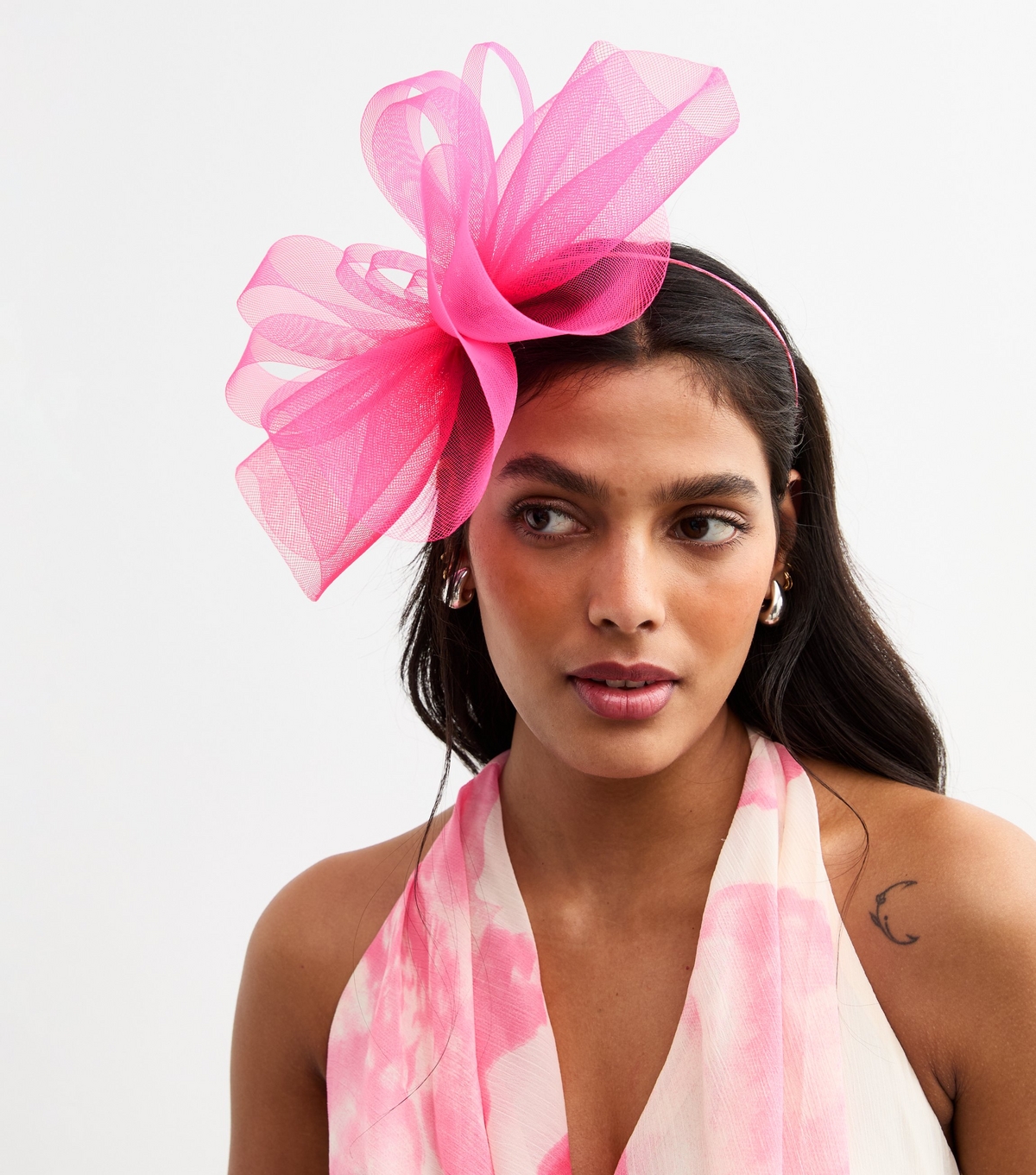 Pink Mesh Flower Fascinator New Look