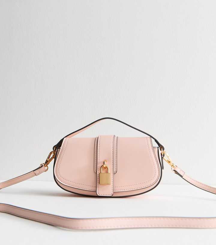 Pink Faux Leather Saddle Padlock Crossbody Bag