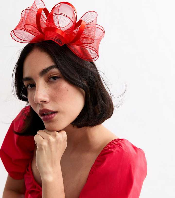 Red Mesh Bow Fascinator