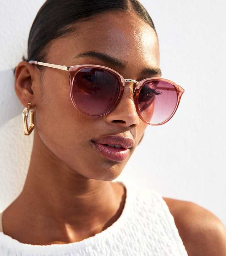 Light Pink Round Frame Sunglasses