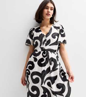 Black Swirl Print Midi Shirt Dress