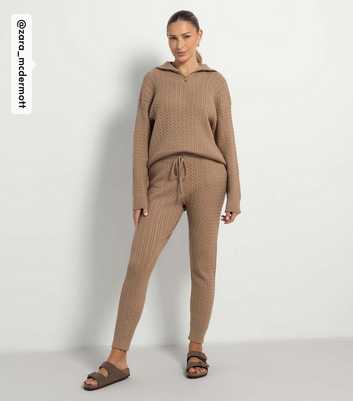 Rise by Zara McDermott Tan Cable Knit Joggers