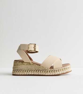 Off White Faux Leather Flatform Sandals