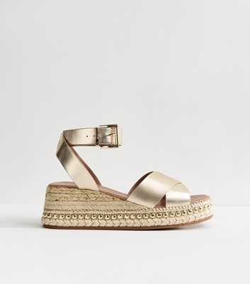 Gold Metallic Faux Leather Flatform Sandals